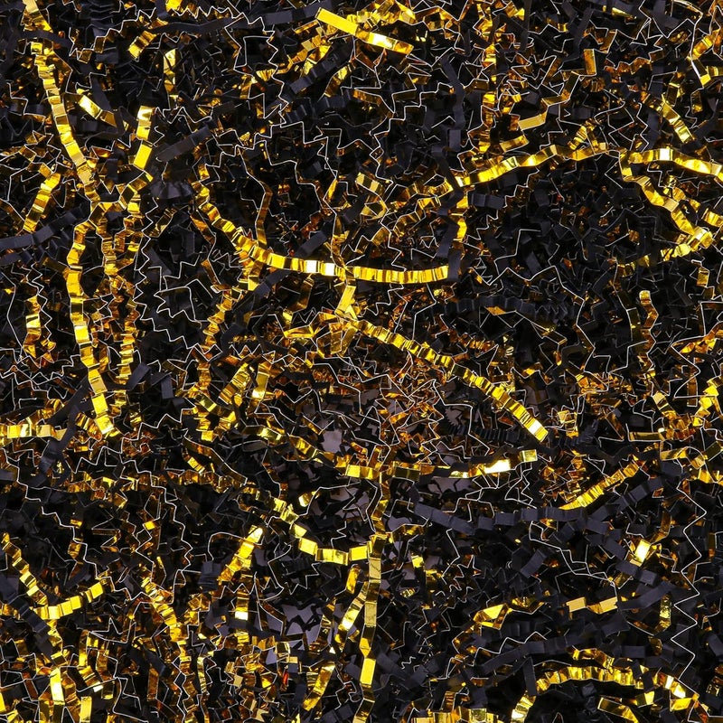 Ottwlli150Gram Black & Gold Color Crinkle cut paper shred Filler Gift Box Filling Easter Grass for Wedding, Birthday, Anniversary,Valentine, Christmas Gift Box Filler - Image 1